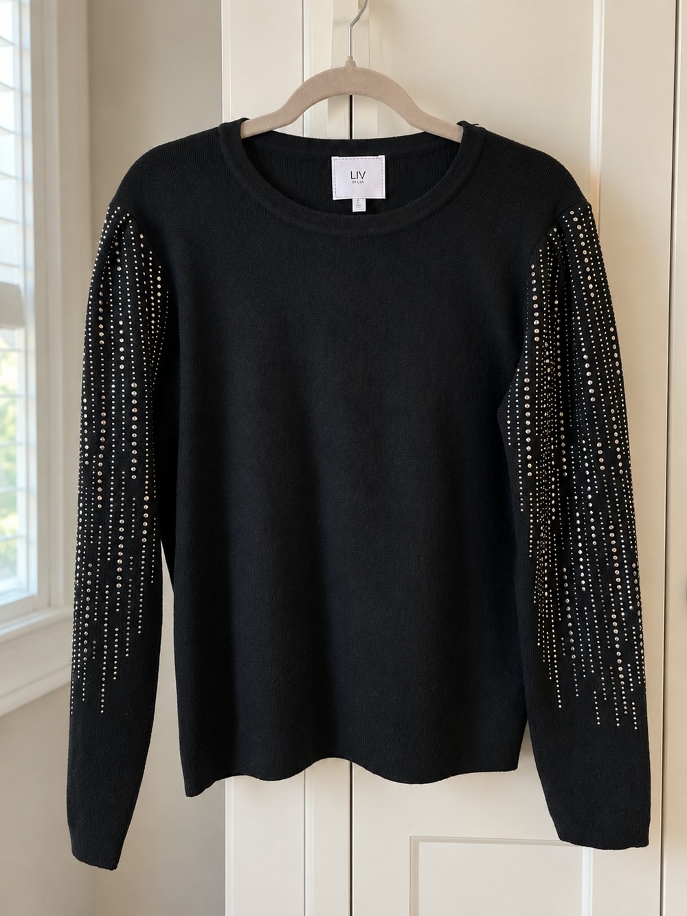 Black Sweater with Studded Sleeve Detail - Large